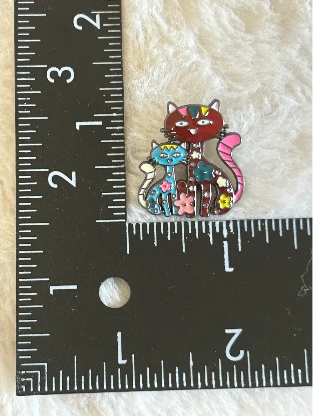 Vintage Style Enamel Cat Brooch Pin with Floral Design
